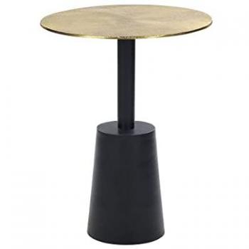 Mesa Auxiliar Redonda Geométrica de Metal Negro y Dorado, 36 cm, Estilo Moderno