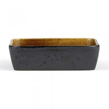 BITZ Fuente rectangular de gres para lasaña, 33 x 21 x 8 cm, color negro y ámbar