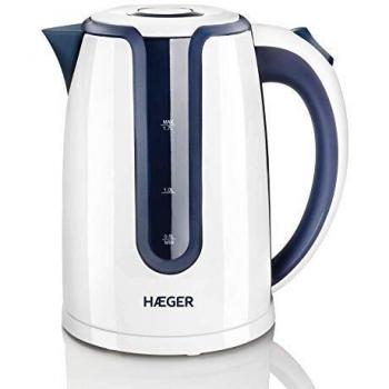 HAEGER HOT BLUE - Hervidor electrico con 2200W de potencia, capacidad de 1,7L - base giratoria de 360º, resistencia oculta en INOX, protección contra ebullición en seco, apagado automático