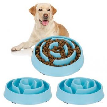 Cuenco Antivoracidad para Perros, Set de 3, 400 ml, Comida Lenta, Apto Lavavajillas, Color Azul