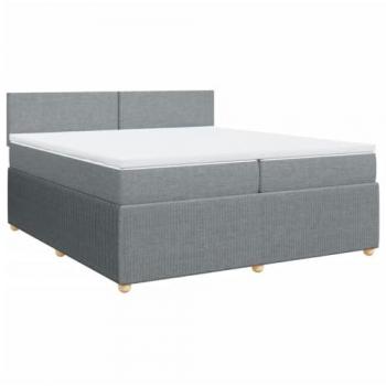 Cama box spring con colchón tela gris claro 200x200 cm