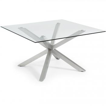 Kavehome Mesa New Argo-C 149x149, Inox Mate Cristal Transparente