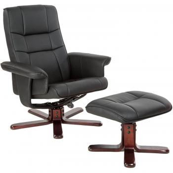 Sillón de TV con taburete modelo 1 Tectake - Respaldo oscilante, acolchado suave y cómodo, giro de 360°, base estable de madera, sillón de cuero sintético para salón, butaca