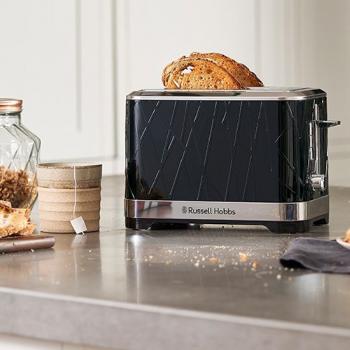 Tostadora Russell Hobbs 28091-56 Lift'n Look Negra con 2 ranuras cortas y detalles de acero inoxidable