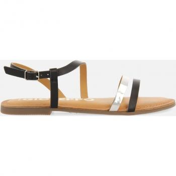 Sandalias planas de piel metalizadas para mujer con cierre ajustable