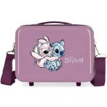 Maletín Stitch & Angel Disney para niños, Neceser Fun Stitch Huge lila con dos compartimentos, Bandolera y Licencia Oficial - 29 x 21 x 15 cm