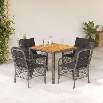 5-Piece Grey Poly Rattan Garden Dining Set with Cushions