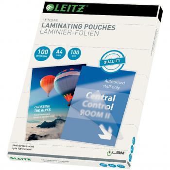 Láminas de laminación en caliente LEITZ A4 100 micras, paquete de 100 unidades