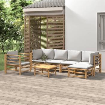 7-Piece Bamboo Garden Lounge Set with Light Grey Cushions