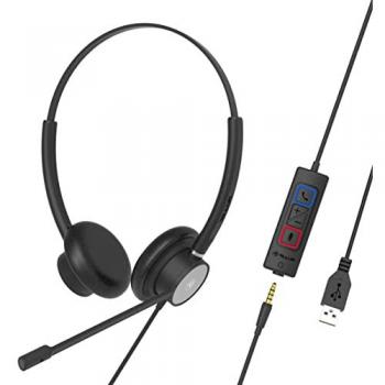 Auriculares con Cable Tellur Voice 420 Binaural USB y Jack 3.5mm, Negro - Cancelación de Ruido Ambiental para Oficinas y Centros de Llamadas