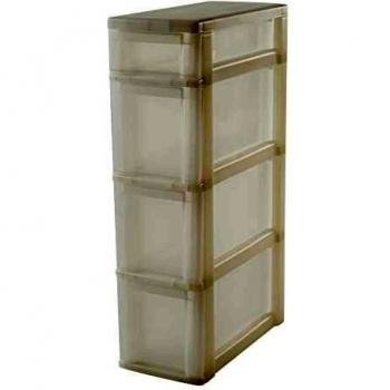 Iris Ohyama, torre de almacenamiento con 4 cajones sobre ruedas - New Slim Chest - NSC-213, plástico, blanco / transparente, 34 L, 40 x 20 x 71,5 cm