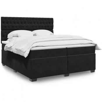 Cama box spring con colchón terciopelo negro 200x200 cm Negro