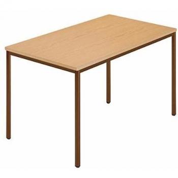 Mesa Rectangular con Tubo Cuadrado Recubierto, 1200 x 800 mm, Madera de Haya Natural / Marrón