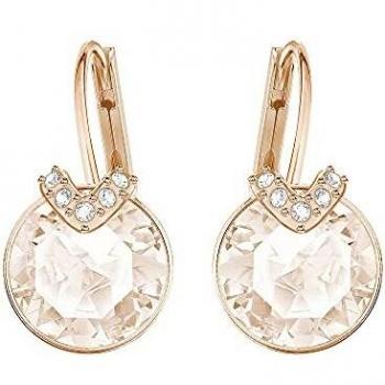 Swarovski Pendientes Bella V para Mujer, Pendientes de Talla Redonda con Cristales Rosa, en Baño Tono Oro Rosa, Colección Bella V de Swarovski