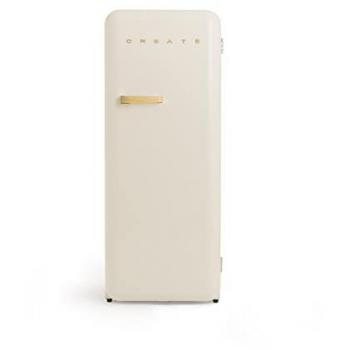 Frigorífico Retro 281L Blanco Roto con Maneta de Madera, Bajo Consumo, Diseño Vintage, 150cm, 3 Estantes y Regulador de Temperatura