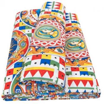Gran Foulard Multiusos de Algodón Vintage Maiolica 170x280 cm - Cubre Sofá y Colcha Decorativa