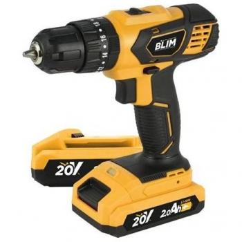 Taladro Percutor Inalámbrico Blim 20V 2Ah, Par Máximo 32Nm, Doble Velocidad (0-400/0-1500rpm), con 2 Baterías y