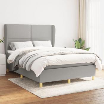 Cama box spring con colchón de muelles en tela gris claro 140x190 cm
