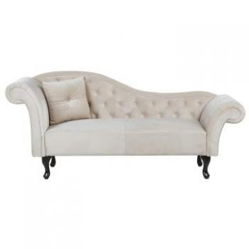 Chaise longue tapizado en terciopelo beige izquierdo con acolchado capitoné y cojín Lattes