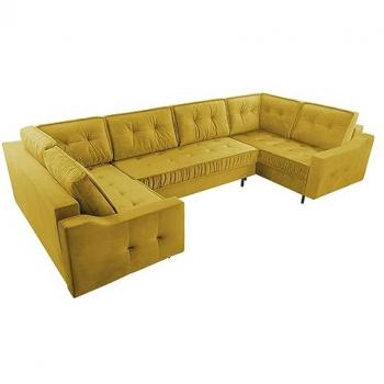 Sofá rinconero Kingsport 114, amarillo, con función de descanso y caja de ropa de cama, dimensiones 365 x 185 x 105 cm