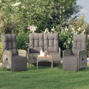 4-Piece Grey Poly Rattan Garden Dining Set with Cushions