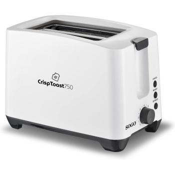 Tostadora Sogo CRISP TOAST 750 - Tostador para 2 rebanadas de 700 W Blanco, Control Electrónico de Temperatura, Función de Descongelación y Recalentamiento, Centrado del