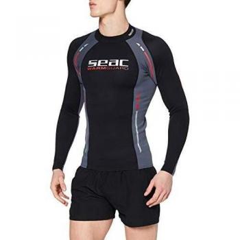 Seac Warm Guard Long - Chaleco protector térmico manga larga, para hombre, en neopreno de 0,5 mm, protector contra salpicaduras para el buceo y la natación anti-UV, Negro/Gris, XL