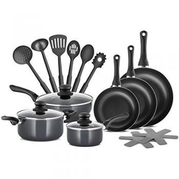 Juego de ollas y sartenes antiadherentes de 15 piezas de aluminio de grado profesional Chefs Star, set de utensilios de cocina