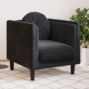 Sillón de terciopelo negro con cojín acolchado