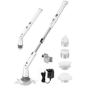 Homitt spin scrubber Cepillo de limpieza eléctrico con 4 cabezales de cepillo y barra de extensión,para la limpieza de baños y azulejos