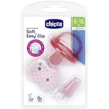 Chicco Pack Chupete Physio Soft Silicona 6-16M Con Clip Easy Rosa 1 Unidad 300 g