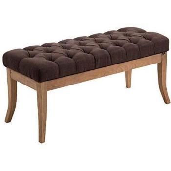 Banco Recibidor Ramses de Tela Marrón con Madera Clara y Antik-Hell, 100 cm, Altura de Asiento 46 cm