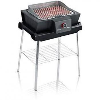 Barbacoa eléctrica de mesa Severin PG 8119 SEVO GS con temporizador, zona de refuerzo, 3000W, acero inoxidable, 1200 cm², rectangular y cable de conexión extralargo