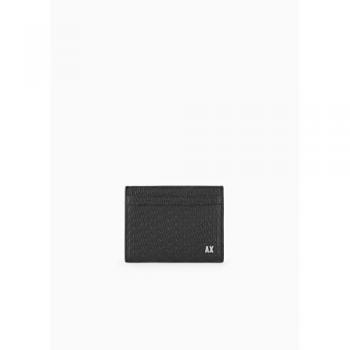 Armani Exchange Black Leather Wallet with Logo Print and Inside Pocket for Men