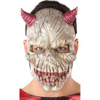 Máscara de Demonio Blanco con Cuernos y Dientes Fucsia