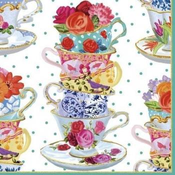 Caspari Peonies - Juego de servilletas estampadas, diseño de tazas, multicolor
