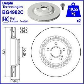 Disco de freno DELPHI BG4982C, tipo: disco de freno, características: alta calidad, diseño optimizado para una mejor disipación del calor, fabricado con materiales duraderos para mayor resistencia al desgaste, compatible con