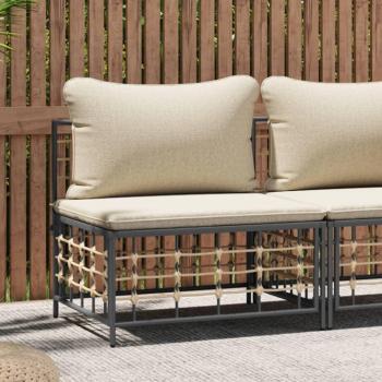 Beige Poly Rattan Garden Middle Sofa with Cushions