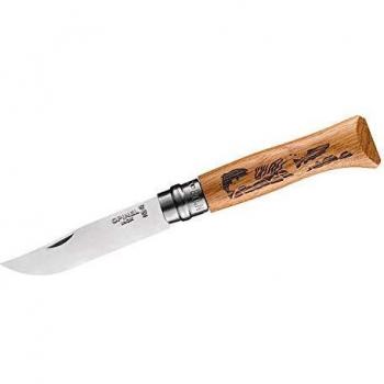 Opinel No.8 Inox Oak Animalia Fish Knife - Engravable Folding Camping Knife