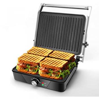 Parrilla Eléctrica 2000W Aigostar con Regulador de Temperatura y Apertura 180º - Grill, Panini, Sandwichera