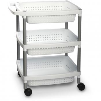 Tatay Carrito de verdulero de 3 Niveles, Color Blanco Mate, con Ruedas y 3 cestas extraibles, Fabricadas en Material plástico Libre de BpA