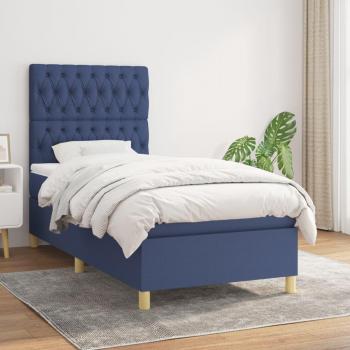 Cama box spring con colchón de muelles azul 100x200 cm en tela