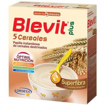 Blevit Plus Superfibra 5 Cereales - Papilla de Cereales para Bebé Con Avena y Arroz Integral, Sin Azúcares Añadidos - Facilita la Digestión - Desde los 4 meses - 600g.