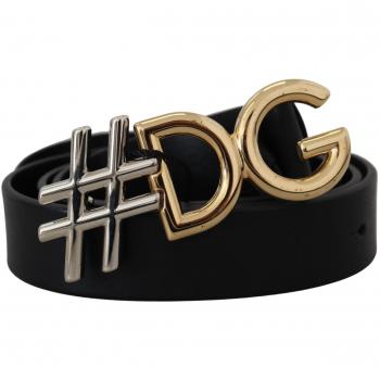 Dolce & Gabbana Black Leather Metal Logo Buckle Belt - 100 cm / 40 Inches
