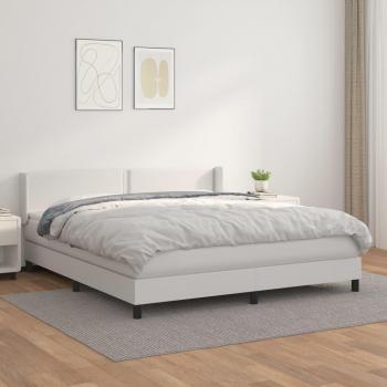 Cama box spring blanda con colchón blanco 180x200 cm en cuero sintético