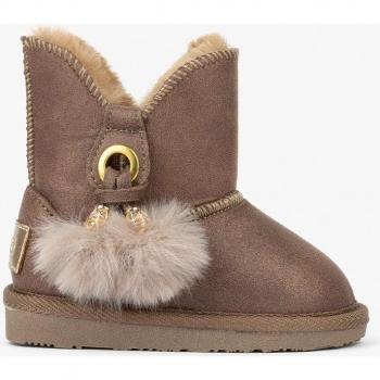 Botas de bebé niña estilo australianas metalizadas color marrón con pompones