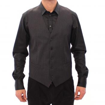 Dolce & Gabbana Gray Striped Wool Single Breasted Vest - IT48 | M