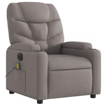 Sillón Reclinable de Masaje Eléctrico Tela Gris Taupe con Respaldo, Reposabrazos, Asiento Ajustable, Silla Relax para Dormitorio y Descanso