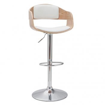 Taburete de bar moderno regulable blanco y madera clara Eustache