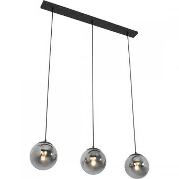 Lámpara colgante Art Déco negra con vidrio ahumado y 3 luces - PALLON Mezzi, adecuada para LED (máx. 3 x 40W)